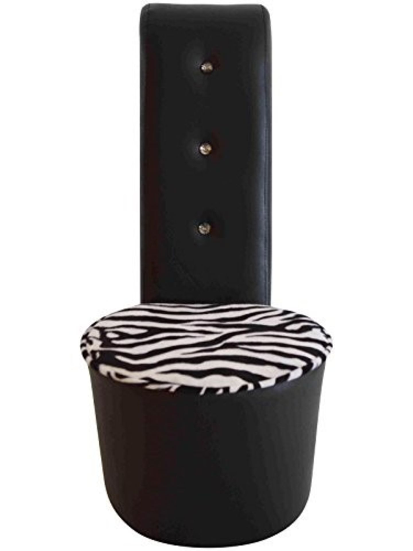 1 x Girls Black Stiletto Chair - Black Faux Leather with Diamantes & Zebra Print Design - Brand - Image 2 of 2