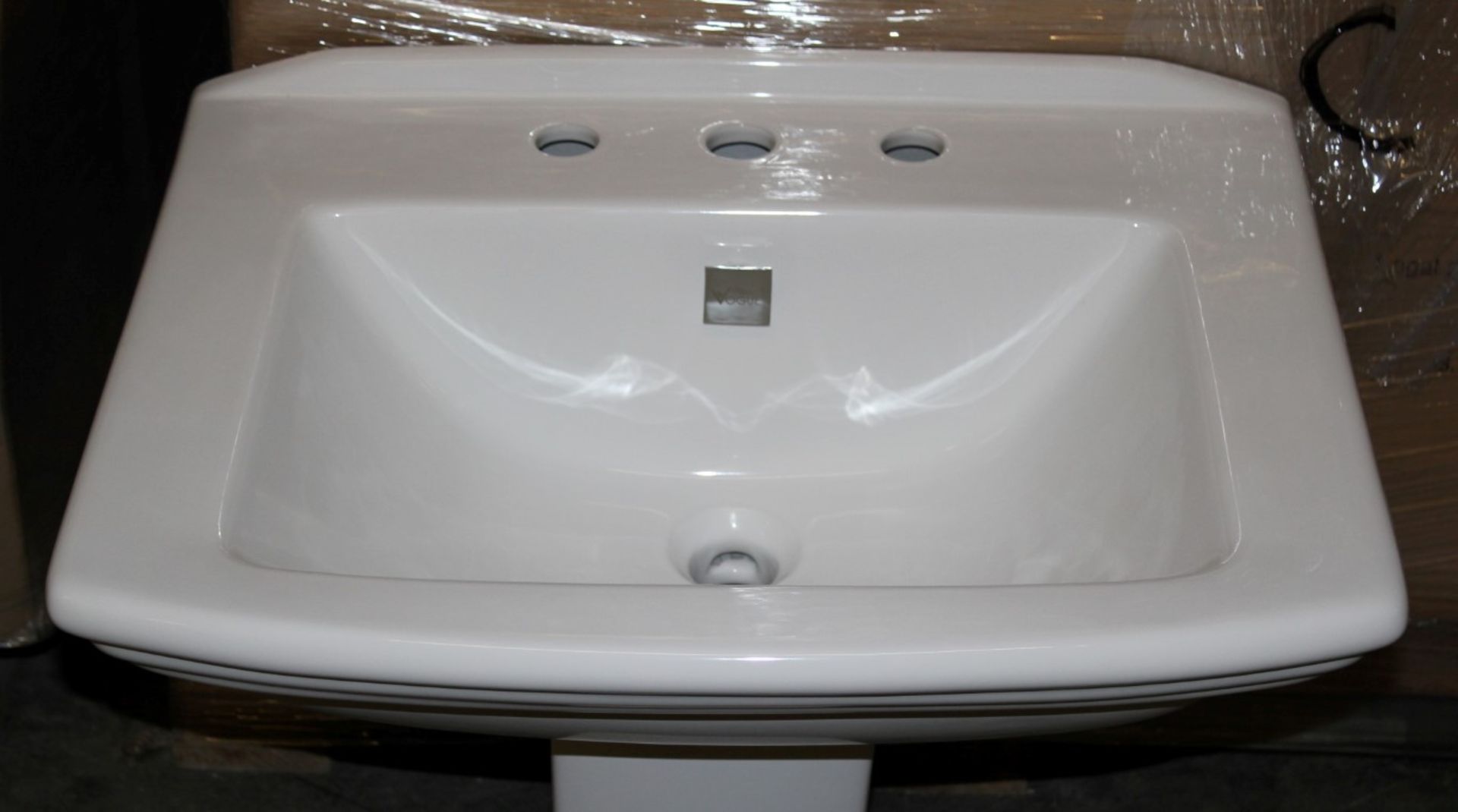 1 x Vogue Bathrooms REGAL Three Tap Hole SINK BASIN With Semi Pedestal - 600mm Width - Brand New - Image 3 of 5
