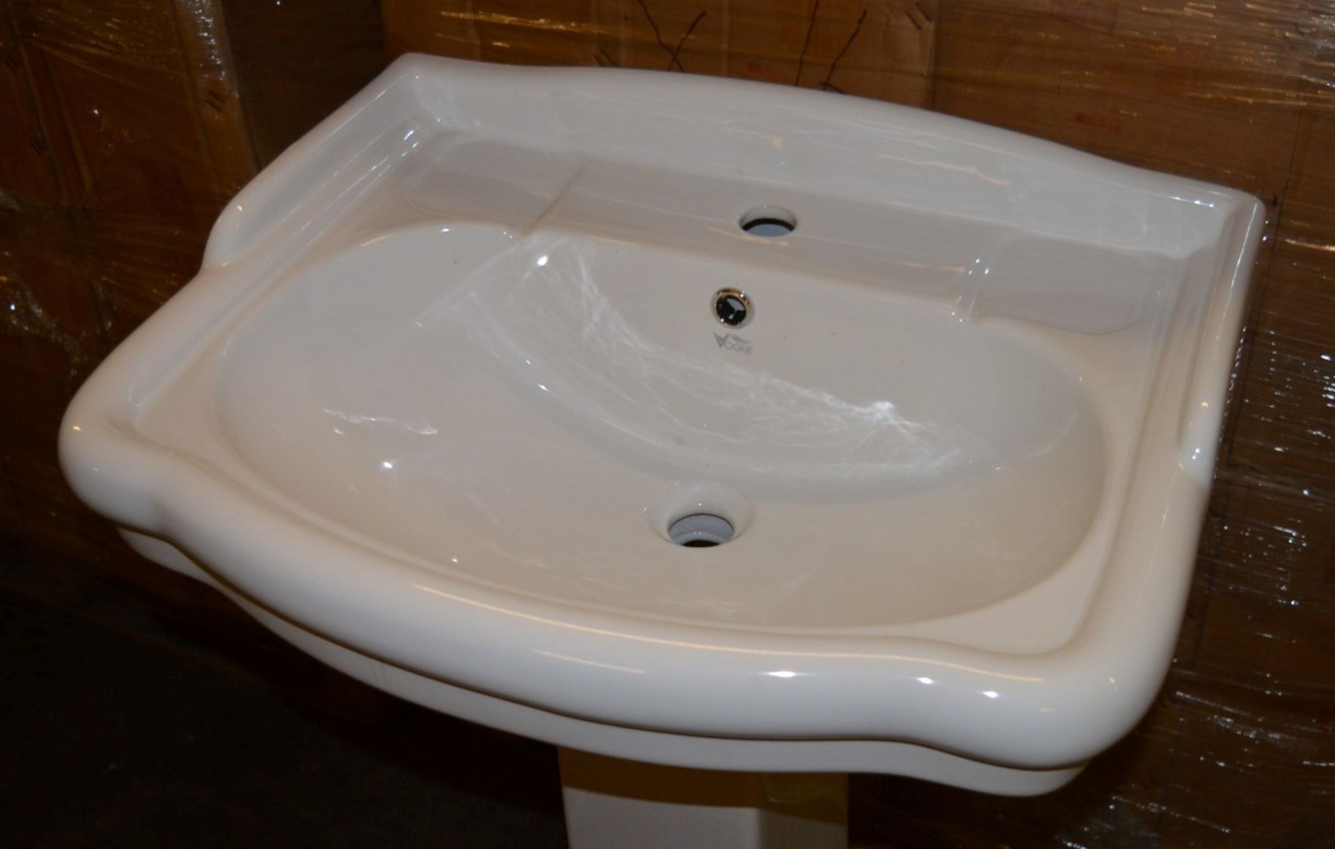 1 x Vogue Bathrooms ARTESIAN Two Tap Hole SINK BASIN With Pedestal - 600mm Width - Product Code - Image 3 of 3