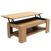 1 x "Caspian" Lift Up Top Coffee Table with Storage - Colour: OAK - Sleek Modern Design -