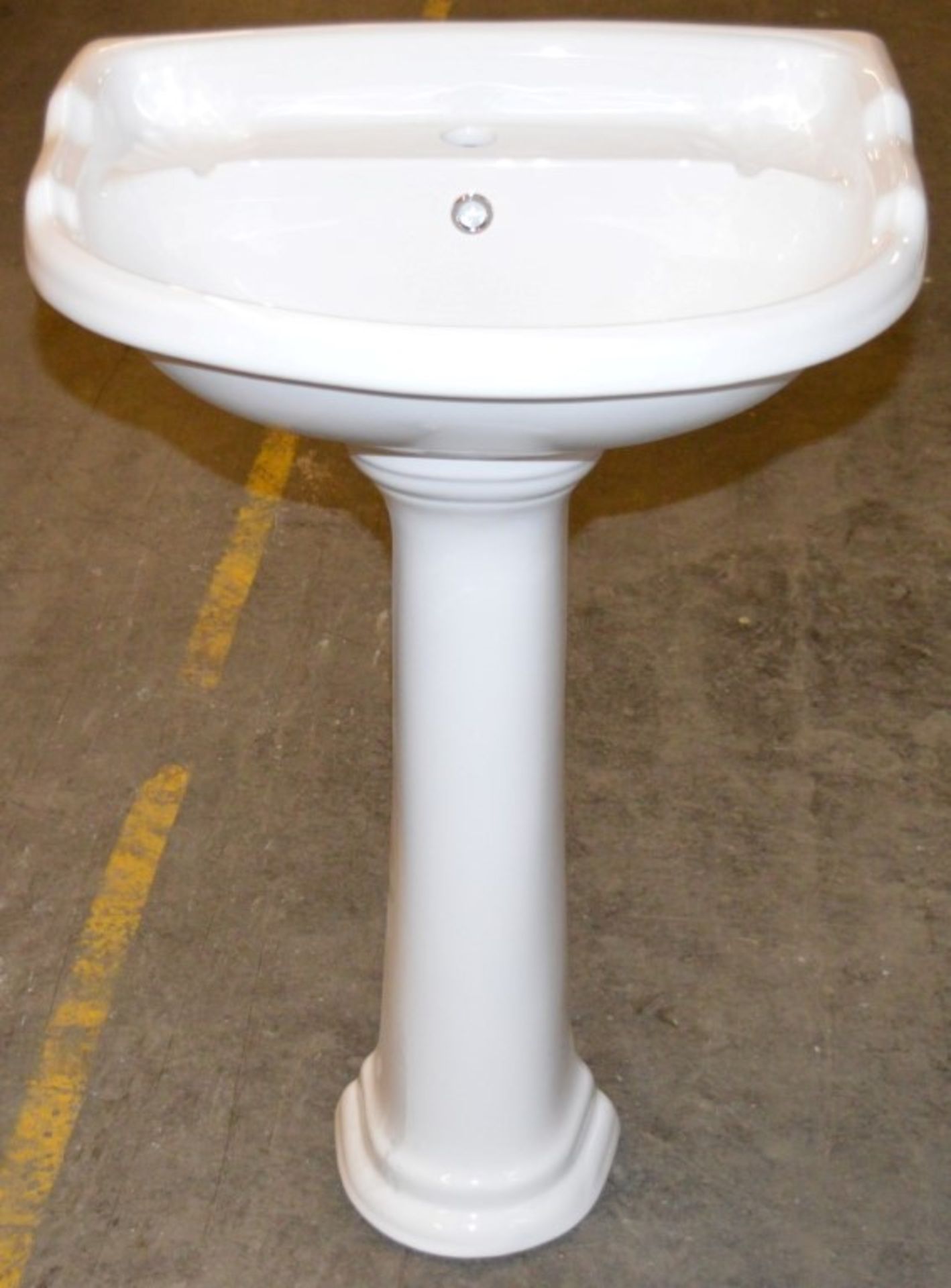 1 x Vogue Bathrooms AUBURY Single Tap Hole SINK BASIN With Pedestal - 580mm Width - Brand New - Image 2 of 6