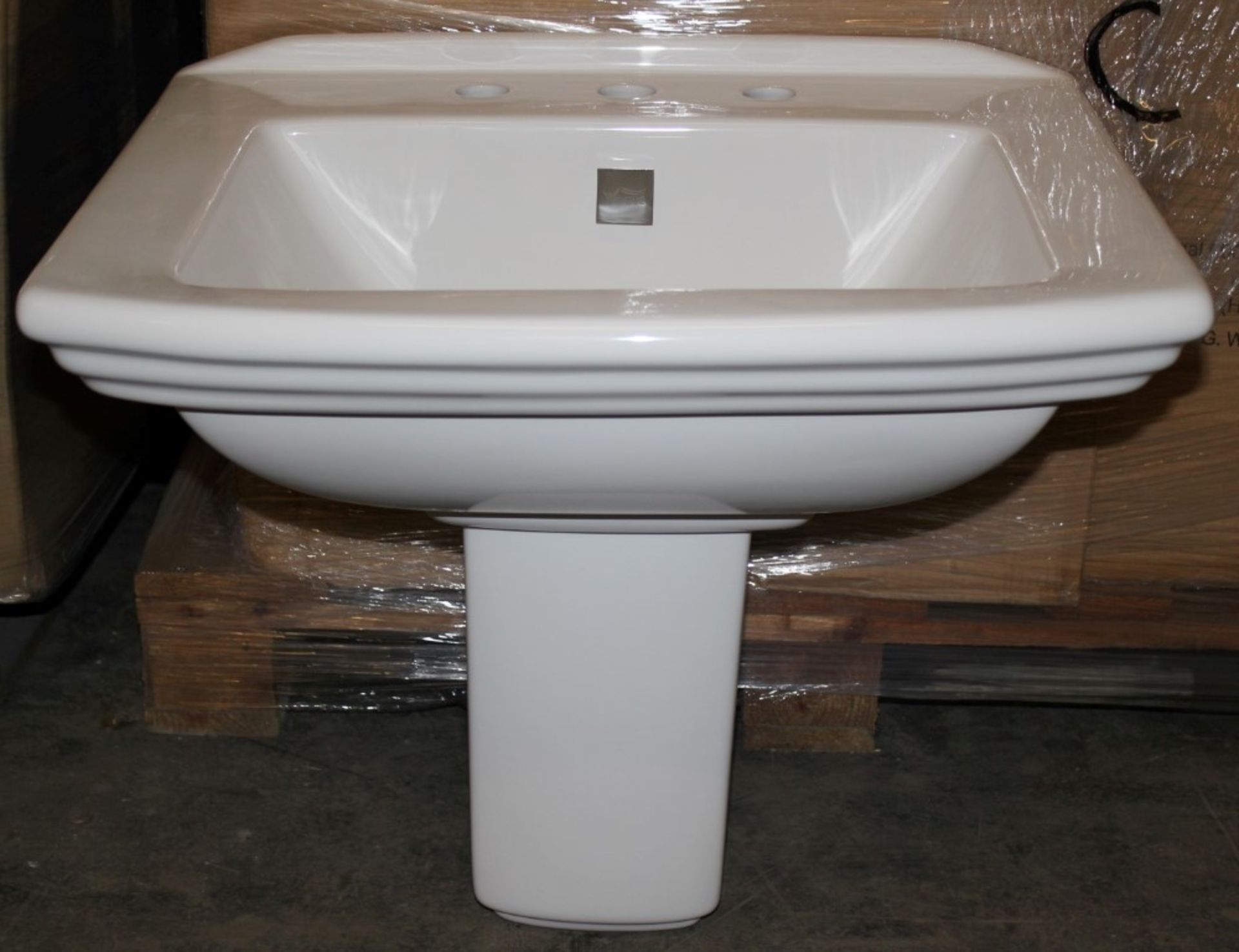 5 x Vogue Bathrooms REGAL Three Tap Hole SINK BASINS With Semi Pedestals - 600mm Width - Brand New