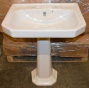 10 x Vogue Bathrooms ODEON Two Tap Hole SINK BASINS With Pedestals - 600mm Width - Brand New Boxed