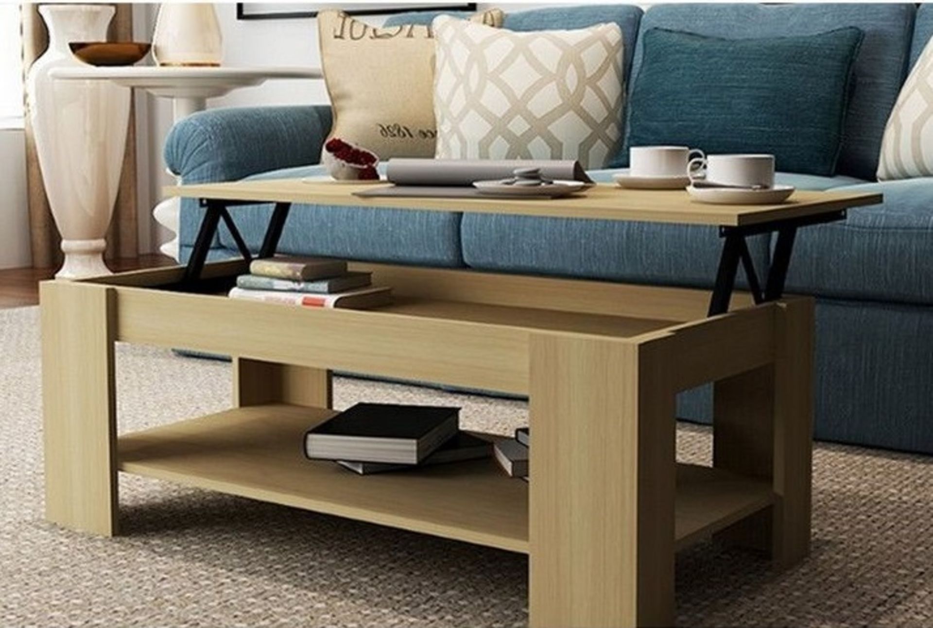 1 x "Caspian" Lift Up Top Coffee Table with Storage - Colour: OAK - Sleek Modern Design - - Image 2 of 2