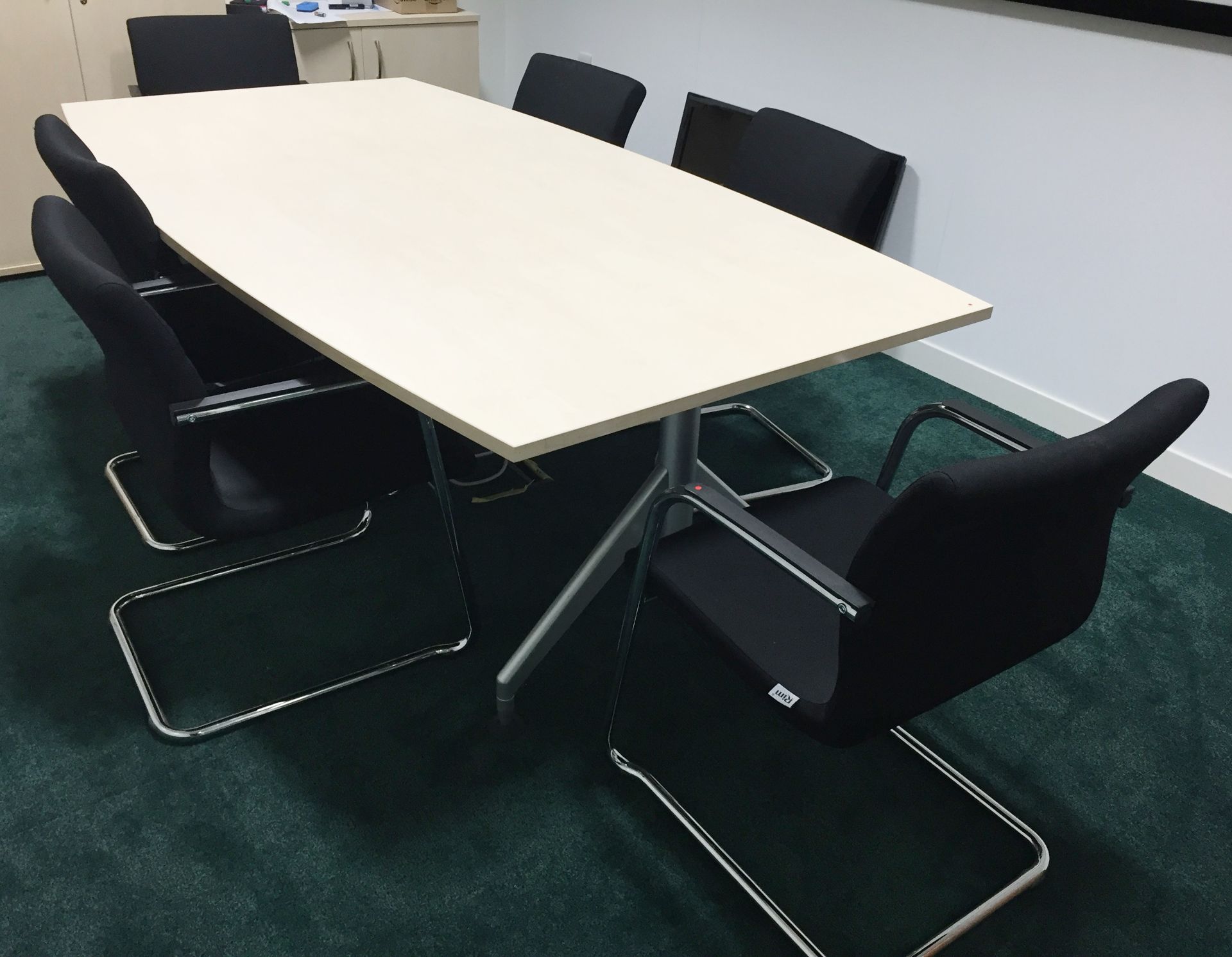 1 x Modern Executives Meeting Table in Light Maple With Six Designer RIM Meeting Chairs - Curved - Image 9 of 12