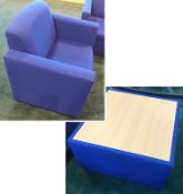 1 x Blue Fabric Modular Armchair and Wooden Top Coffee Table - Hard Wearing Fabric - Comfortable