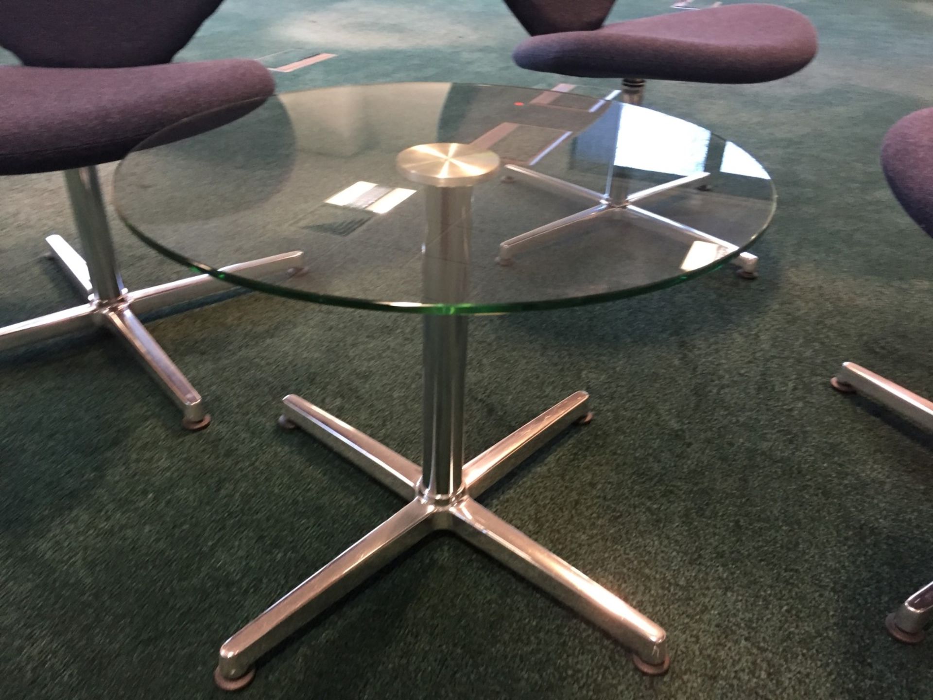 1 x Modern Coffee Table Featuring a Thick Round Glass Surface and Cross Feet Chrome Base - Premium - Image 2 of 3