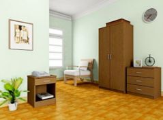 1 x "Panama" Bedroom Furniture Set - Colour: Walnut - Set Includes: 2-Door Wardrobe, 3-Drawer