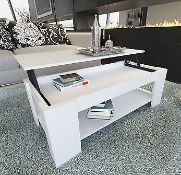 1 x "Caspian" Lift Up Top Coffee Table with Storage - Colour: WHITE - Sleek Modern Design -