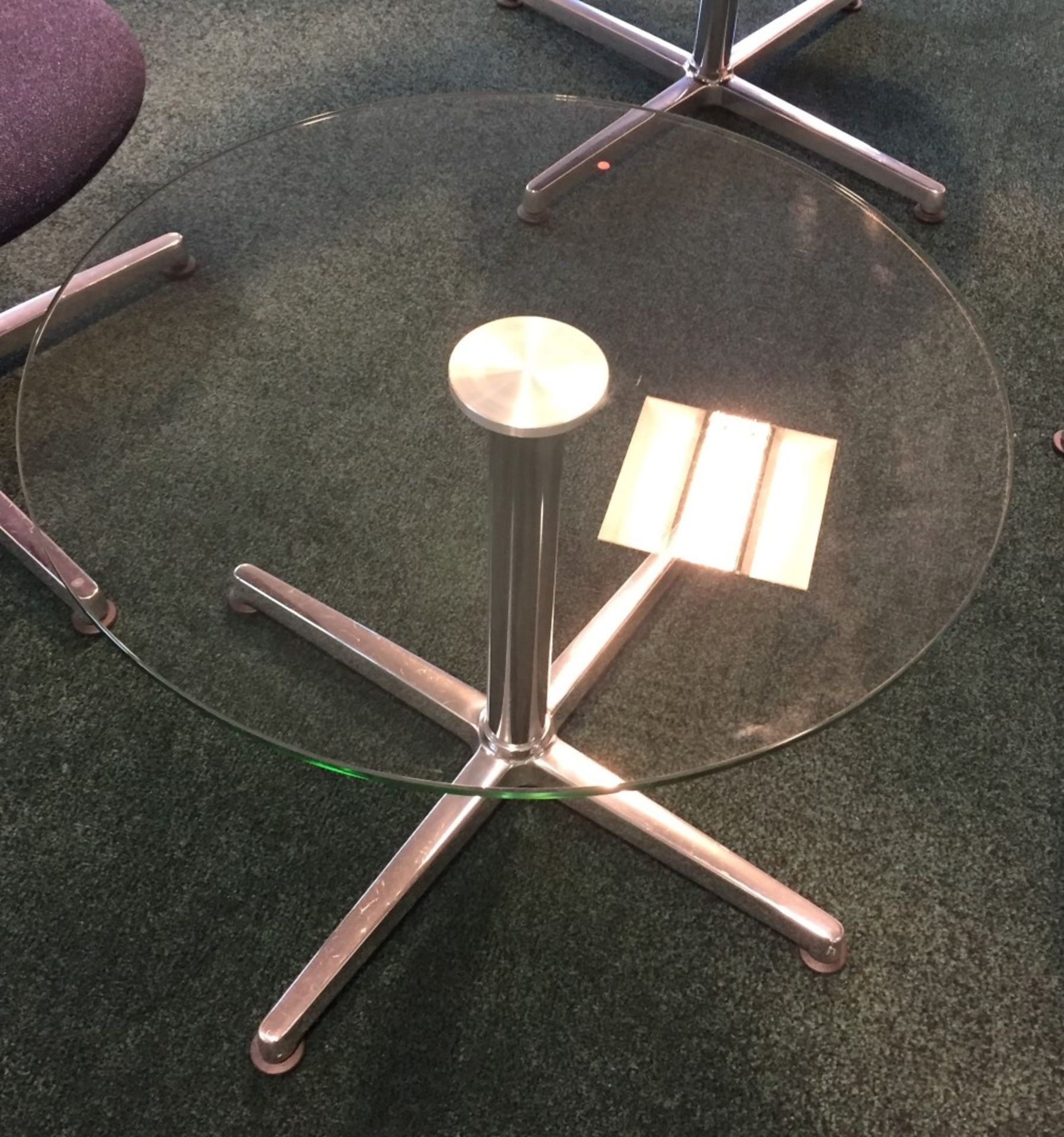 1 x Modern Coffee Table Featuring a Thick Round Glass Surface and Cross Feet Chrome Base - Premium - Image 3 of 3