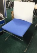 5 x Stackable Modern Conference Chairs - Chrome Base With Cushioned Blue Seat and White Plastic