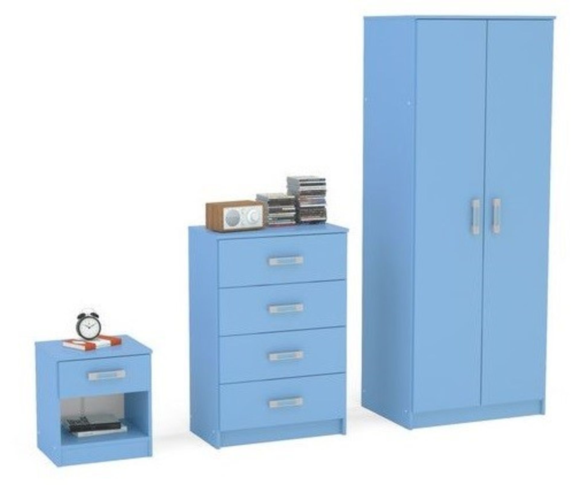 1 x "TRIO" High Gloss 3-Piece Bedroom Furniture Set In BLUE - Brand New & Boxed - Includes Wardrobe, - Image 3 of 4