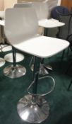 3 x Modern Hydraulic Bar Stools With Chrome Bases, Gloss White Seats and Footrests - Excellent
