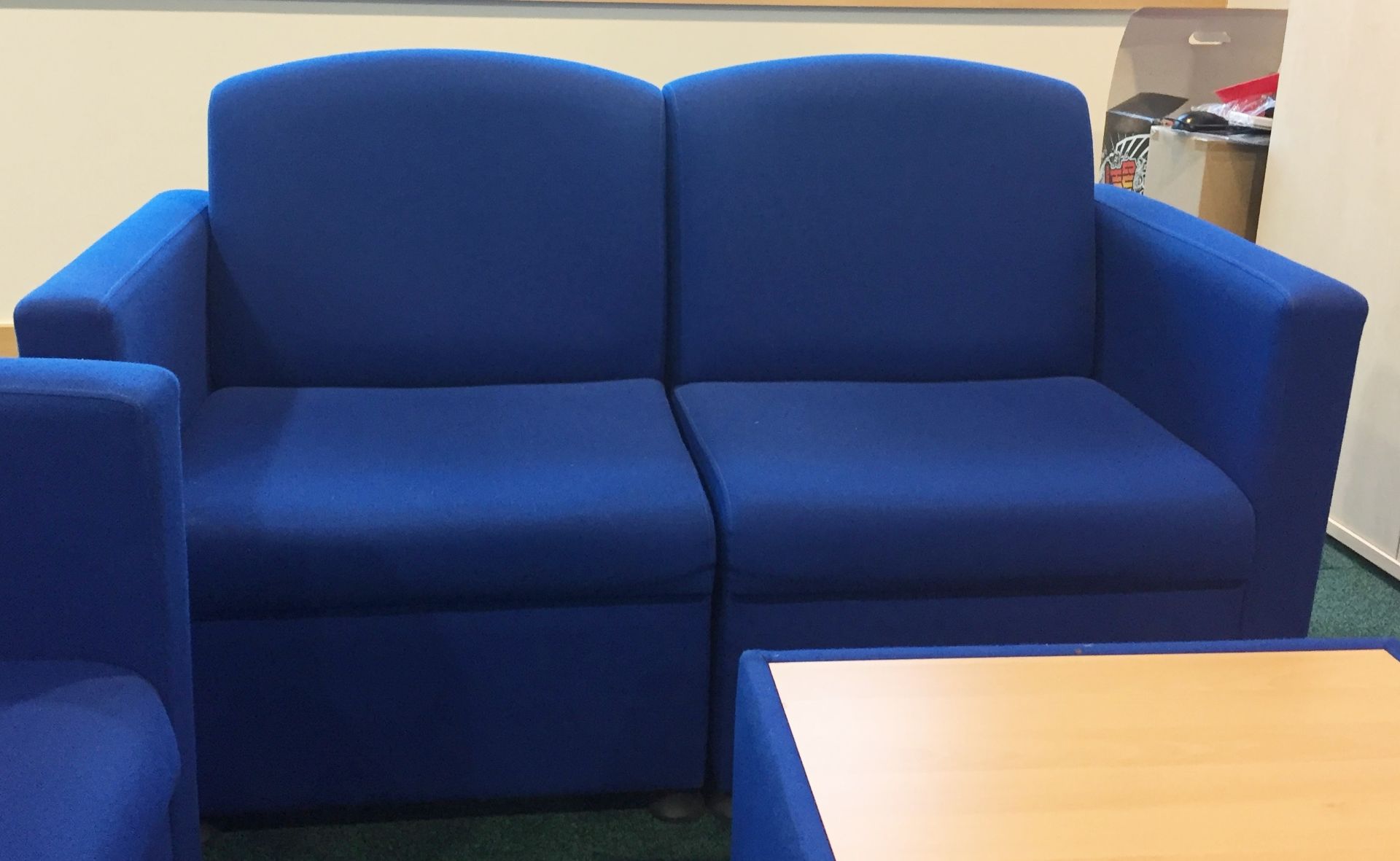 1 x Blue Fabric Waiting Room Sofa – Comes in Two Pieces For Easy Transportation - Hard Wearing - Image 3 of 6