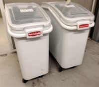 2 x Rubbermaid Mobile Floor Bins with Lid Assembly - Dimensions: w33cm x length 80cm x height 86cm -