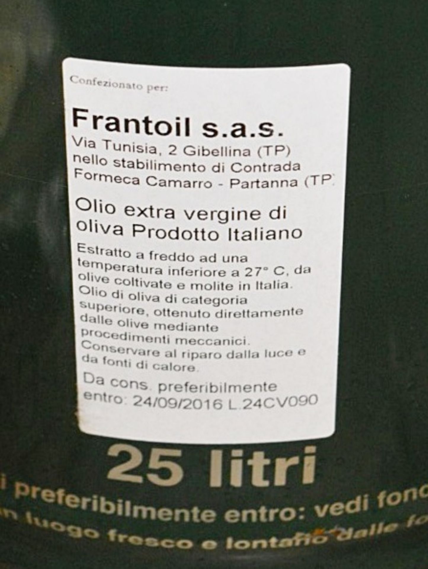 10 x 25-Litre Tubs of Extra Virgin Olive  Oil - Product Of Italy - Best Before 24/09/16 - Ref: BL043 - Image 2 of 2