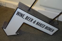 1 x Large Illuminated 'Wine, Beer & Naked Women" Ceiling Mounted Bar Sign - Dimensions W93 x H130 (