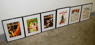 6 x Framed Pictures - Artprints Featuring Vintage 'The Chicagoan' Art Deco Magazine Covers - Size: