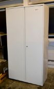 1 x 2-Door Tall Metal Filing Cabinet with Key - Colour: White - Ref: BL030 (GFFA) - Dimensions: H185