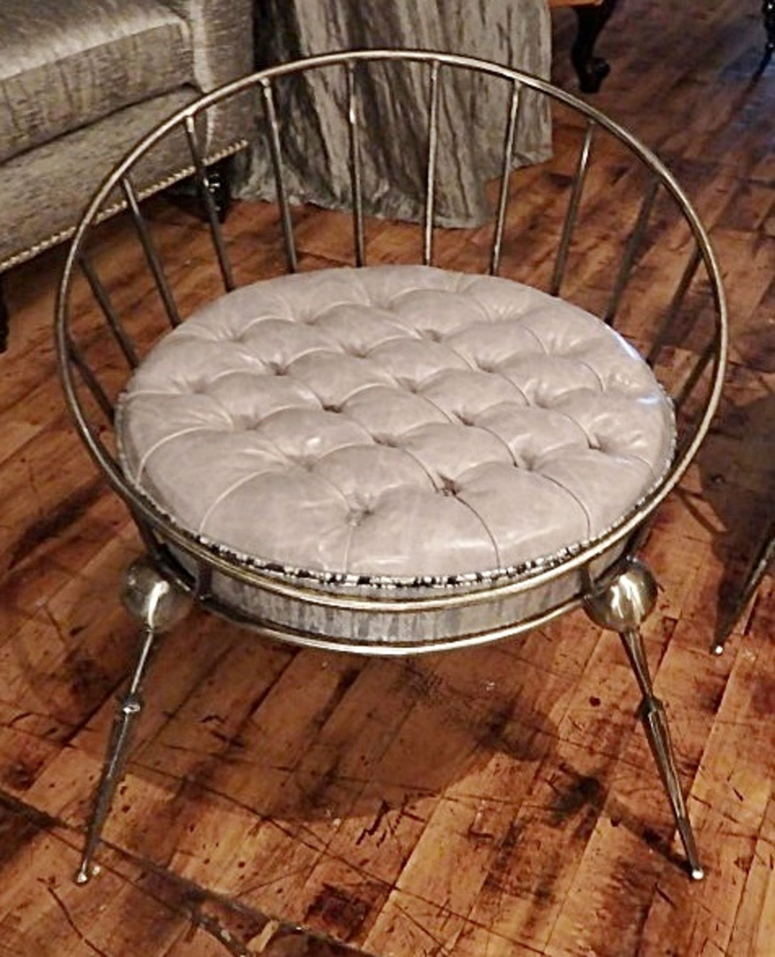 1 x Bespoke Handcrafted Chair - Unique Metal Framework With Leather Upholstered Cushion  - Colour: