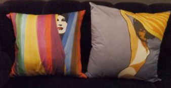 2 x Bespoke Cushions - 2 Diffrent Designs Supplied - Both In Expensive Designer Fabric - Dimensions: