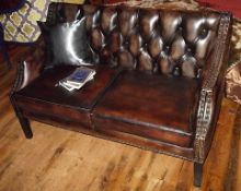 1 x Bespoke Button Back Leather Sofa - Premium Quality Antique Reproduction Handcrafted By British