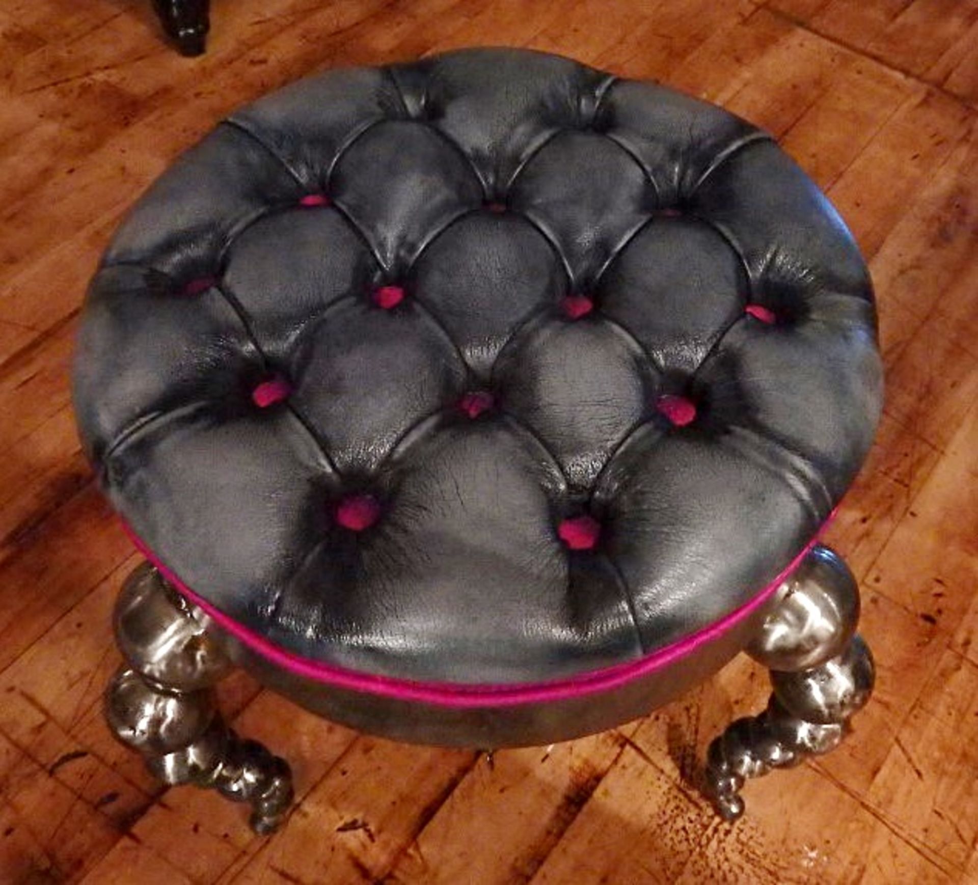 1 x Bespoke Handcrafted Chair - Unique Metal Framework With Leather Upholstered Cushion - Grey - - Image 2 of 3