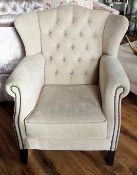 1 x Bespoke Handcrafted Button Back Chenille Armchair - Expertly Built And Upholstered By British
