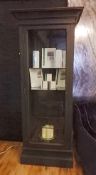 1 x Illuminated Display Cabinet - Matt Black With Shabby Chic Distressed Finish - Over 2 Metres High