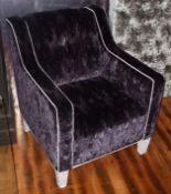 1 x Bespoke Studded Armchair In A Dark Plum Chenille Fabric - Dimensions: W75 x H87 x D70cm - Ref: