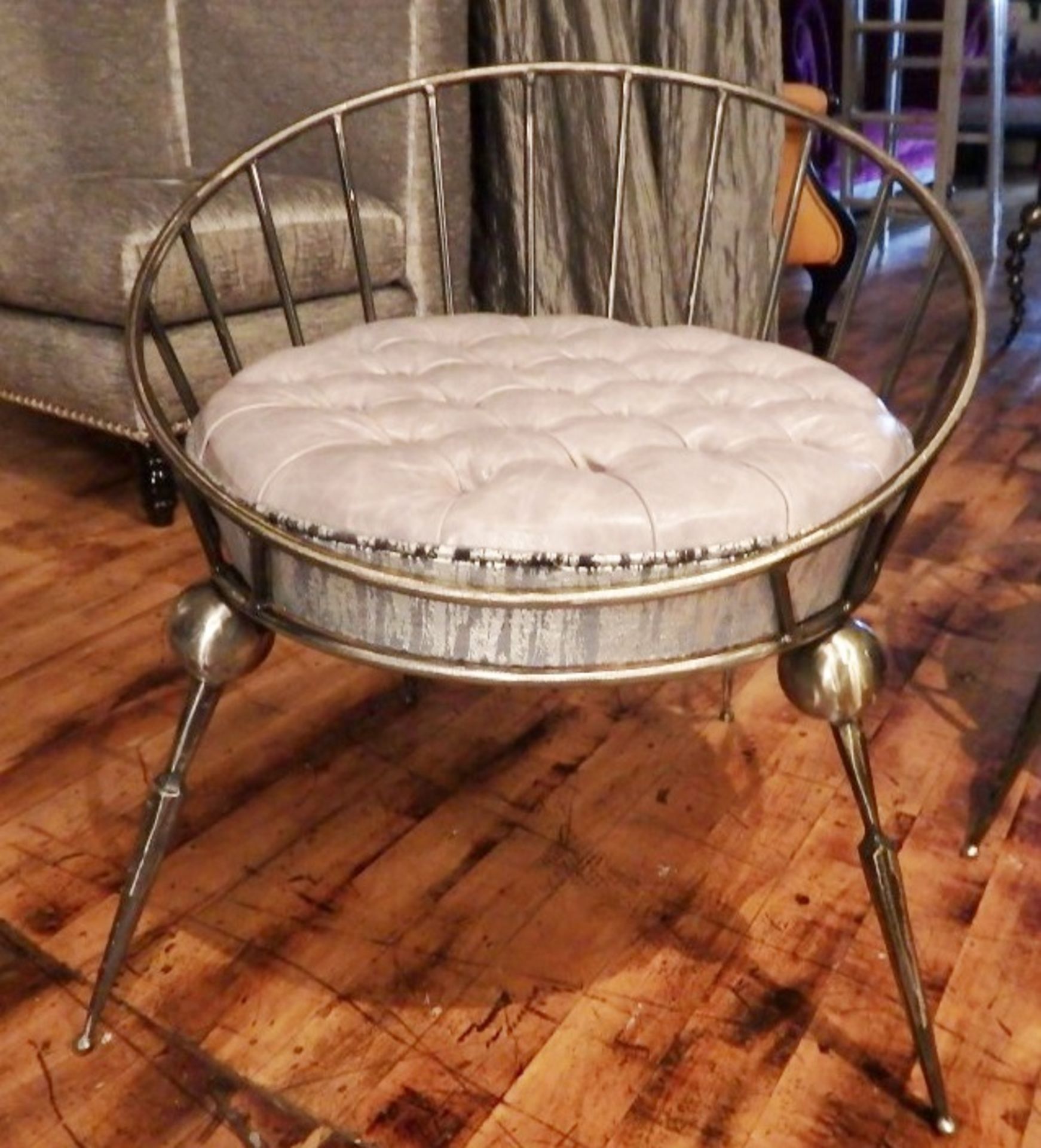 1 x Bespoke Handcrafted Chair - Unique Metal Framework With Leather Upholstered Cushion  - Colour: - Image 2 of 6