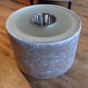 1 x Bespoke Handcrafted Round Table With Frosted Glass Top - Upholstered In A Luxury Silver Chenille