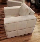 1 x Bespoke Handcrafted Arm Chair In A Cream Velvet Fabric - British Made - Dimensions: W98 x H88