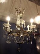 1 x 6-Light Chandilier - Features An Ornate Metal Frame With Glass Flourishes - Ref: DE053 (AWL) -