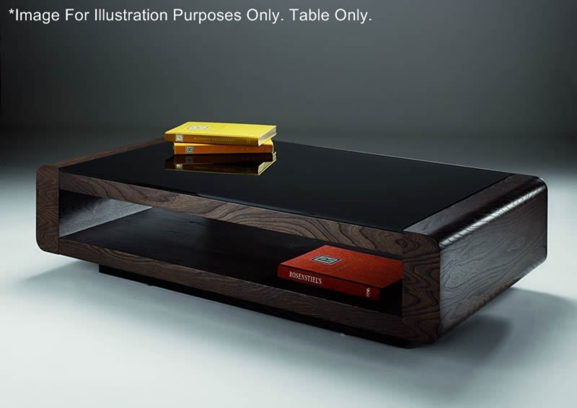 1 x Chelsom "Penthouse" Rectangular Coffee Table - Features A Black Glass Top Dark Elm Veneer -
