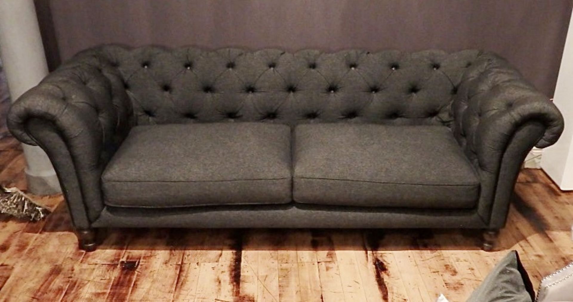 1 x Button-Back Grand Sofa - Upholstered In Contempoary Black Fabric - Dimensions: W210 x H65 x - Image 3 of 4