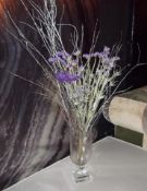 1 x Glass Pedestal Vase With Faux Floral Decoration - Dimensions: Height 38 x Diameter: 15cm  - Ref: