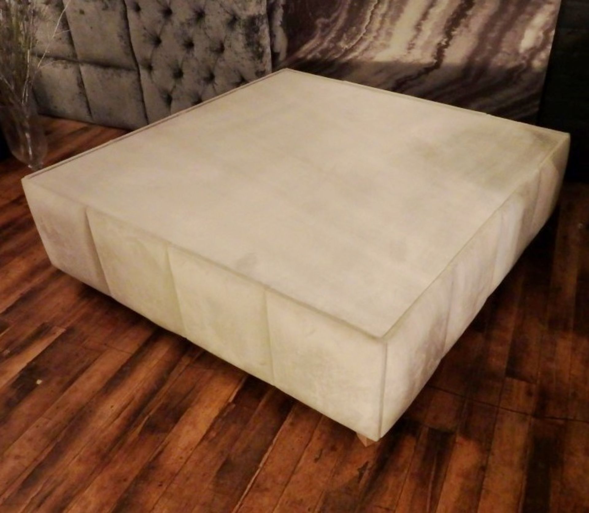 1 x Extra Large Square Hand-crafted Pouffe In A Cream Velvet Fabric - Dimensions: W124 x H39 x