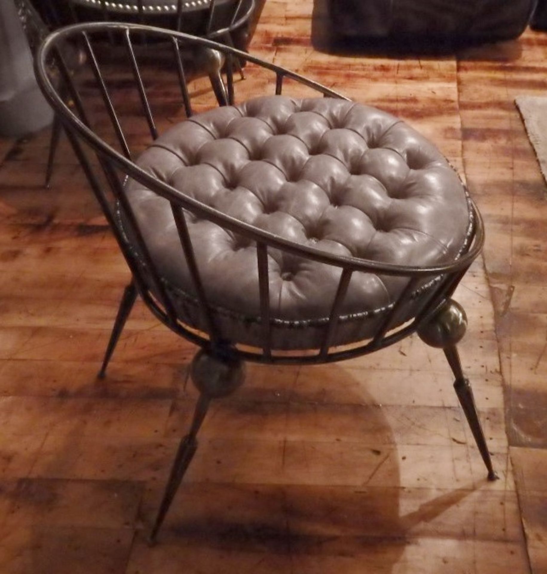 1 x Bespoke Handcrafted Chair - Unique Metal Framework With Leather Upholstered Cushion  - Colour: - Image 6 of 6