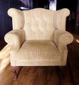 1 x Beautiful Bespoke Handcrafted Button Back Chair Upholstered In A Flocked Yellow Chenille
