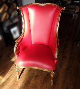 1 x Bespoke Handcrafted Reproduction Red Leather Studded Chair With Gold Finish to Framework -