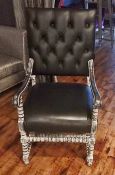 1 x Handcrafted Period-Style Armchair Uphlstered In Black Leather - Frame Features A Distressed