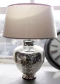 1 x Large Glass Lamp With Speckled Chrome Finish, With Hemp Coloured Shade - Ref: DE126 (PAU) -
