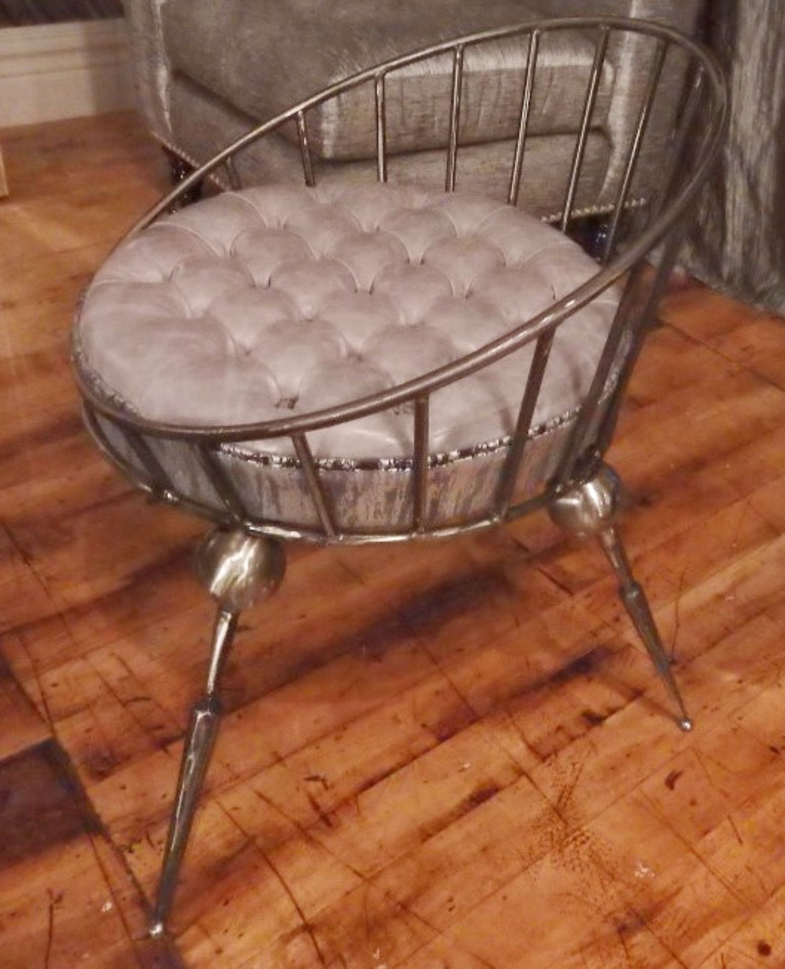 1 x Bespoke Handcrafted Chair - Unique Metal Framework With Leather Upholstered Cushion  - Colour: - Image 3 of 6