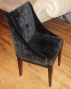 1 x Small Black Chair In Upholstered Luxurious Black Chenille, With Dark Wooden Legs - Dimensions: