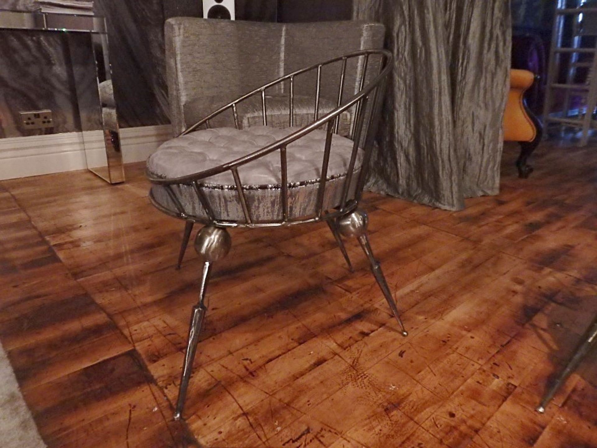 1 x Bespoke Handcrafted Chair - Unique Metal Framework With Leather Upholstered Cushion  - Colour: - Image 4 of 6