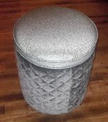 1 x Cylindrical Pouffe / Seat - Upholstered In A Richly Quilted Silver Fabric - Dimensions: Height