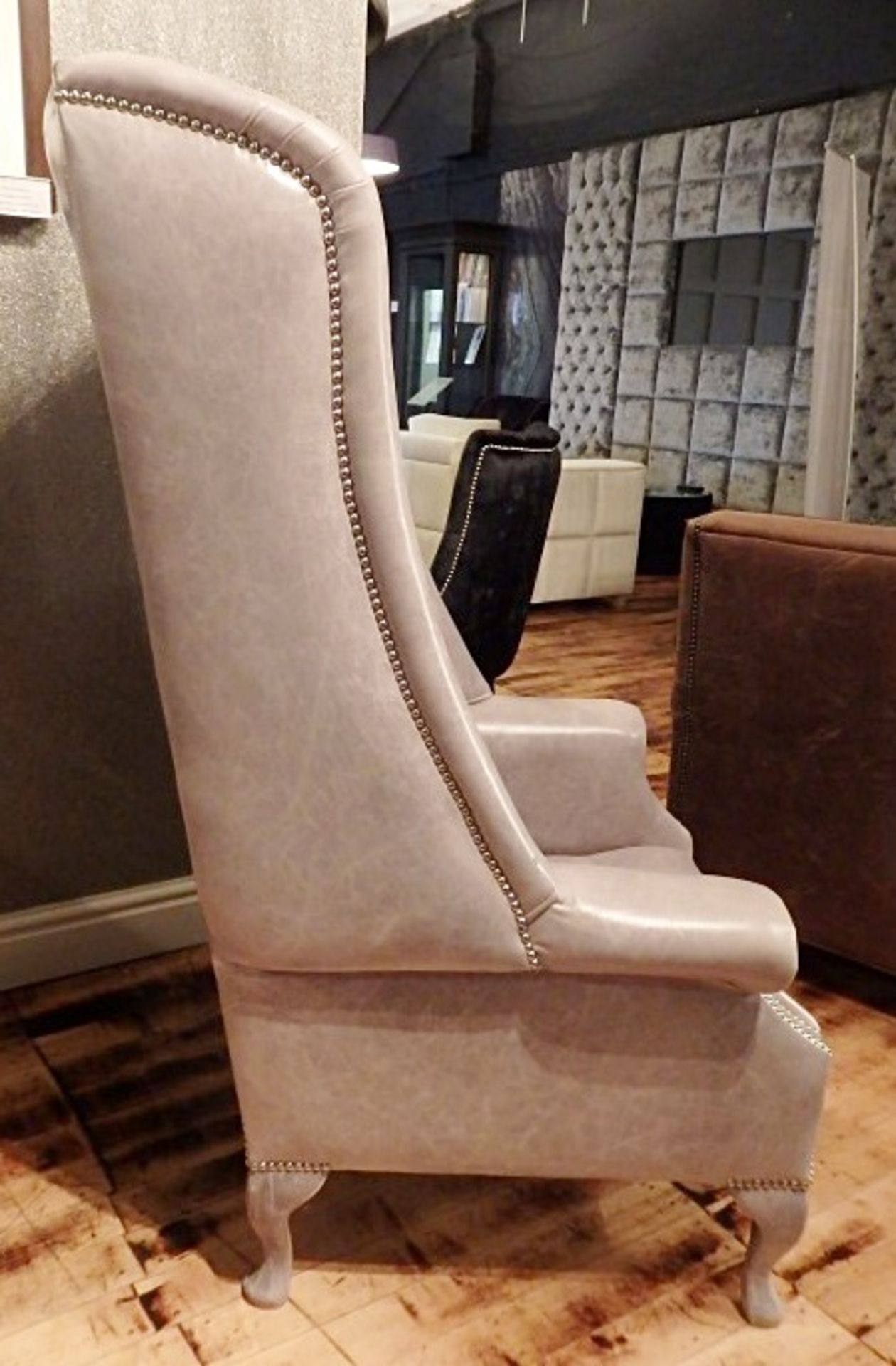 1 x Bespoke Handcrafted Button-Back Wing-Back Chair - Beautiful High-Back Chair In An Opulent Grey - Image 2 of 4