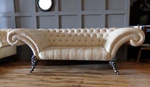 1 x Stunning Bespoke Cream Button-Back Leather Sofa - Professionally Handcrafted - A Complete One-