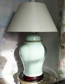 1 x Large Ceramic Lamp With Large Cream Conical Shade - Colour: Light Turquoise - Dimensions: